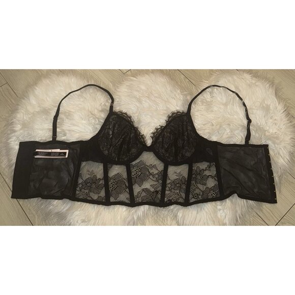 Victorias Secret Lace Longline Bra Corset Underwire Womens M Medium Black New - Picture 6 of 7
